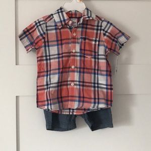 Carter’s new baby boy plaid shirt and shorts set